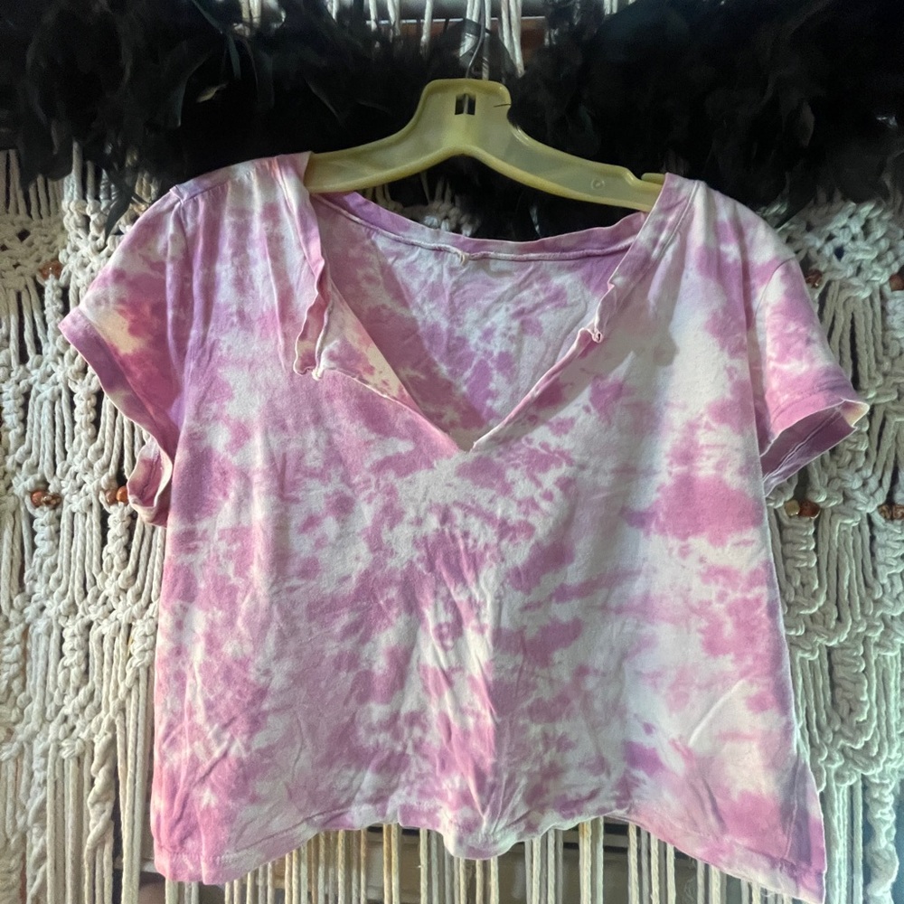 Tie-Dye V-Neck Women Top - Pink
